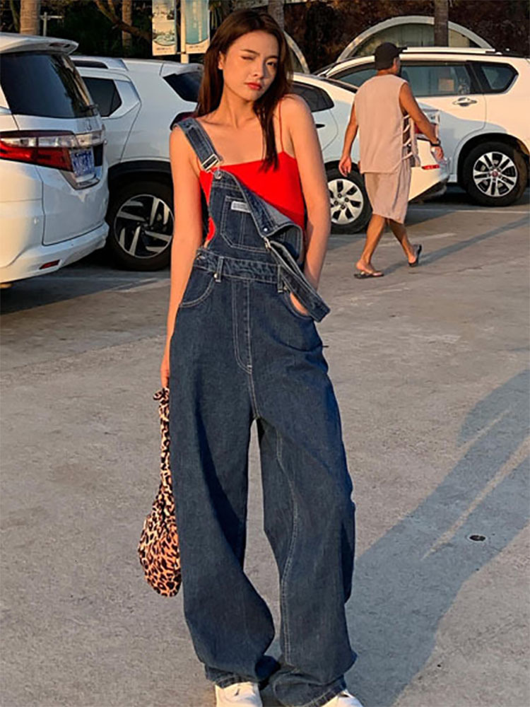Women's Jeans Women's Jeans Y2K Korean Fashion Overalls Women Denim Autumn Loose Wide Leg Pant Vintage Female Blue Baggy Pants Aesthetic 230