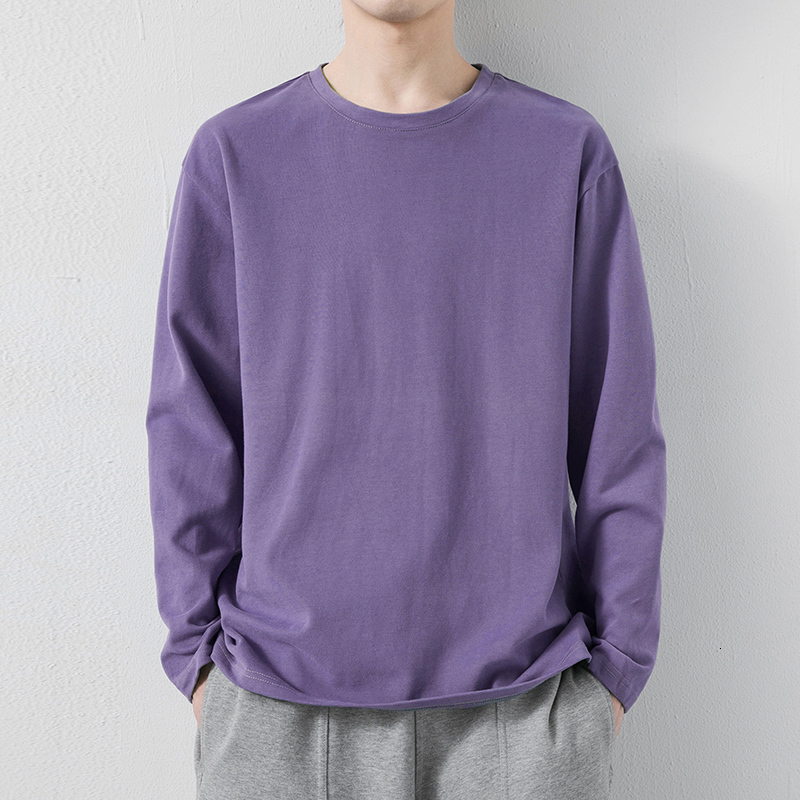 Men's T-Shirts Spring Long Sleeve Oversized Men's Solid Harajuku 100% Cotton Casual Basic O-Neck Men's T-Shirt 230403
