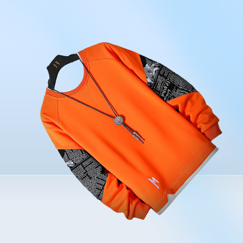 Men039s Hoodies Sweatshirts SingleRoad Crewneck Sweatshirt Men Orange Patchwork Oversized Japanese Streetwear Hip Hop Ho