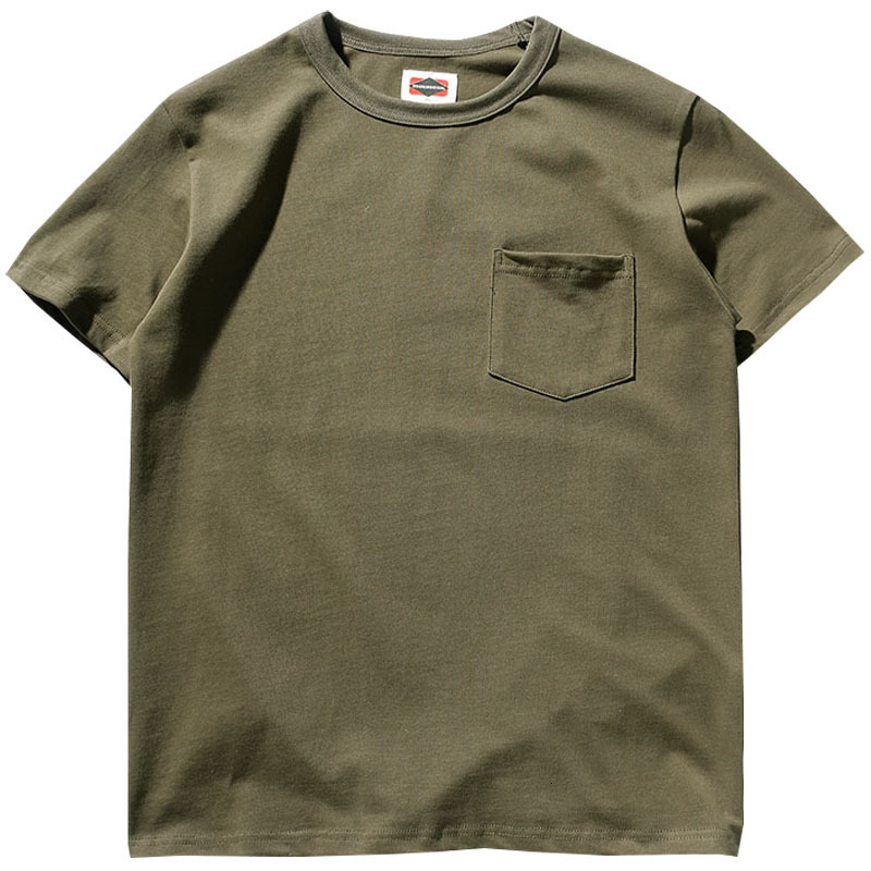 Men's T-Shirts Summer Pocket T-shirt Men's Short Sleeve US Retro Heavy Weight 280g Round Neck Solid Simple Bottom Top 230403