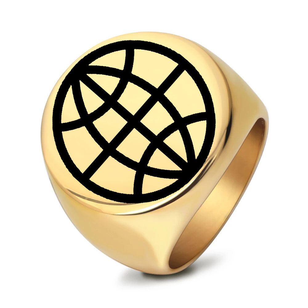 New Titanium Stainless Steel Square Finger Ring Sun Wing Basketball Lion Anit Rust Silver Gold Color Rings for Men Hip Hop Punk Rock Birthday Gift Who