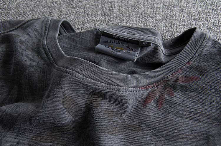 Men's T-Shirts Rewashed Vintage Beach Leaf Print Full Match Fashion Men's Summer Round Neck Short Sleeve 100% Cotton T-shirt 230403