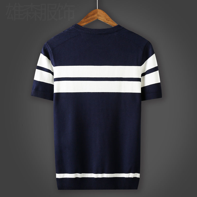 Men's T-Shirts Spring Summer Men's T-Shirt Round Neck Short Sleeve Casual Men's T-Shirt Stripe Slim Fit Knitted Tee W75 230403