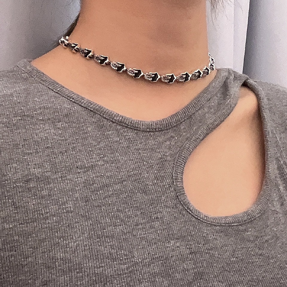 C74 S925 Sterling Silver Necklace Personalized Fashion Punk Hip Hop Style Jewelry Tongue Inlaid Diamond Cross Flower Letter Shape Gift for Lover