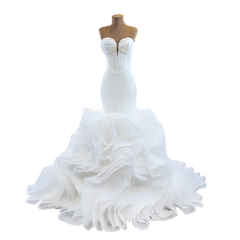 Dubai Arabic Mermaid Wedding Dress Sweetheart Pleats Ruffles Riered Organza Women Bride Formal Gowns Vestido Noiva Robe De Mariage