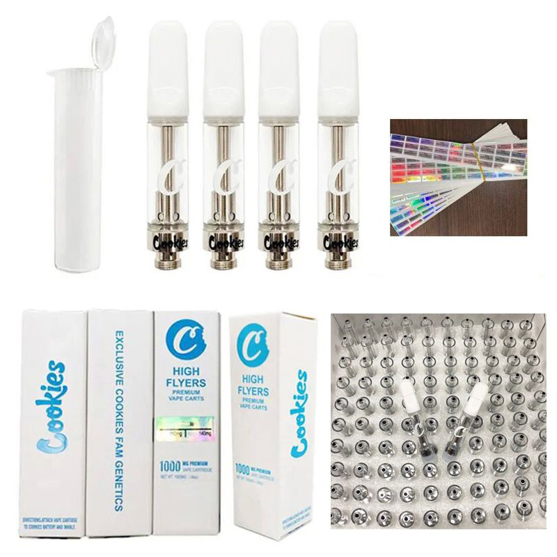Cookies Carts High Flyers Glass Oil Tank Cartridges Atomizer 1.0ml Empty Carts Vaporizer Pen D8 Thick Oil Ceramic Coil 510 Cartridge with PP Tube Box Packaging