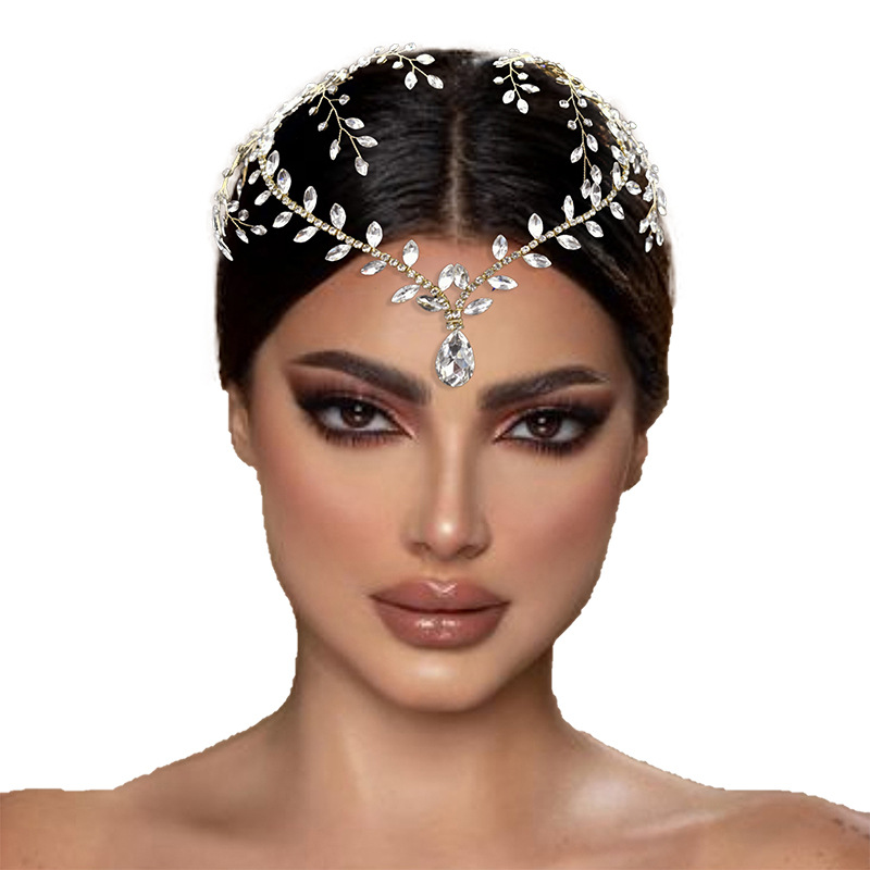 Bridal Hair Jewelry Sparkling Gold Wedding Accessories Rhinestone Crystals Headband Piece Party Middle East Crowns Engagement