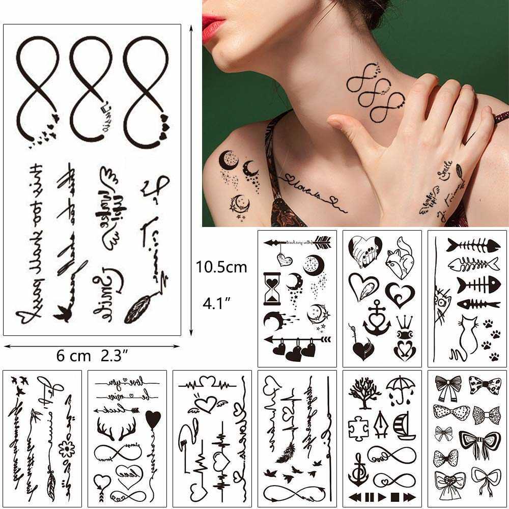 Temporary Tattoos 30 Sheets Waterproof Black Tiny Tattoo Feather Women Body Hand Art Drawing Temporary Tattoo Stickers Men Finger Words Tatto Face Z04