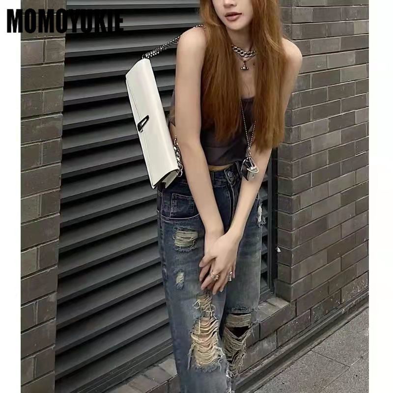 Women's Jeans spring womens ripped hole boyfriend high waist Women's Wide leg jeans baggy woman denim Pants jean mom jeans trousers 230403