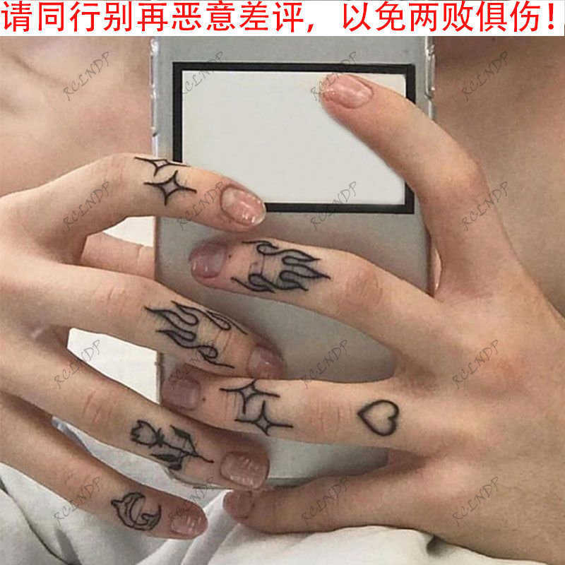5 PC Temporary Tattoos Waterproof Temporary Tattoo Sticker Flame Love Heart Flower Star Selfie Body Art Fake Tatto Flash Tatoo on finger for Men Women