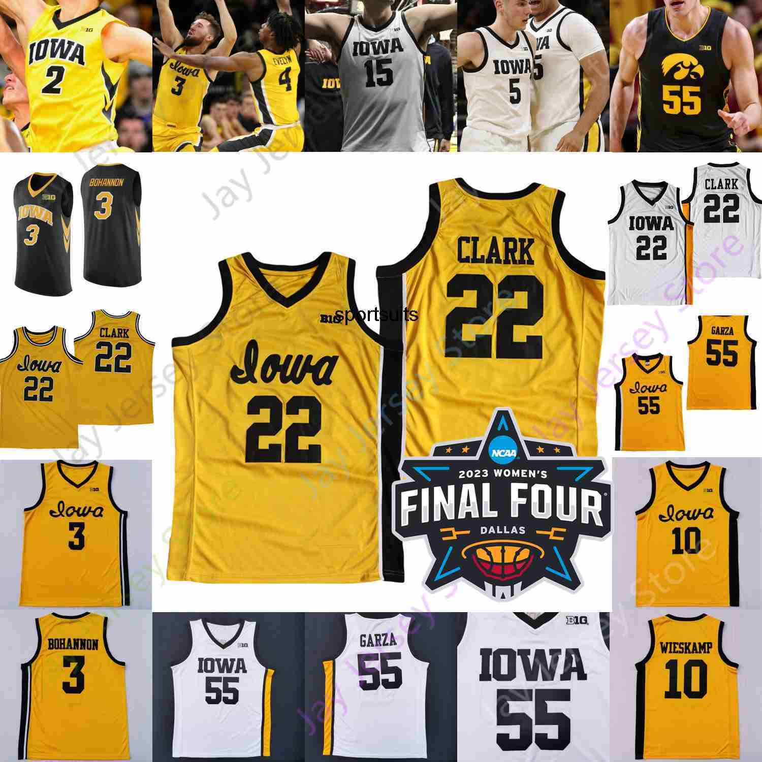 2023 Women Final Four 4 Iowa Hawkeyes Basketball Jersey NCAA College Caitlin Clark Luka Garza 10 Joe Wieskamp 5 CJ Fredrick 3 Bohannon 30 Connor McCaffery 4 Ahron Ulis, Yellow round collar
2023 Women Final Four 4 Iowa Hawkeyes Basketball Jersey NCAA College Caitlin Clark Luka Garza 10 Joe Wieskamp 5 CJ Fredrick 3 Bohannon 30 Connor McCaffery 4 Ahron Ulis, Yellow round collar
