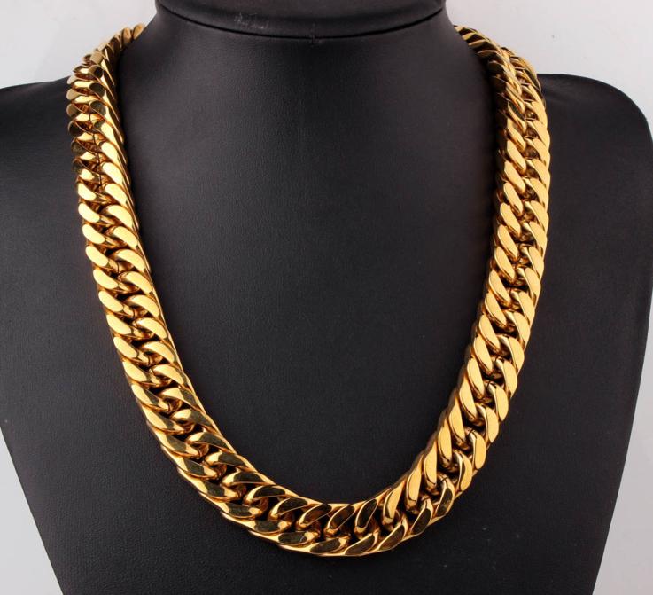 Men Franco Miami Cuban Link Chains Necklace High Polished Titanium Steel Jewelry Gold Silver 60cm17cm