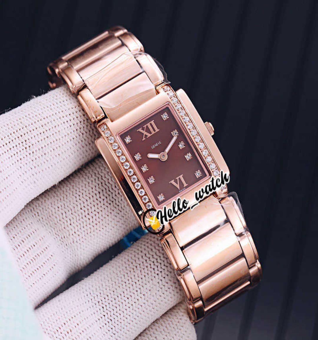 Designer Watches TWENTY4 491011R010 Mark Brown Dial Swiss Quartz Womens Watch Diamond Bezel Rose Gold Steel Bracelet Lday disco