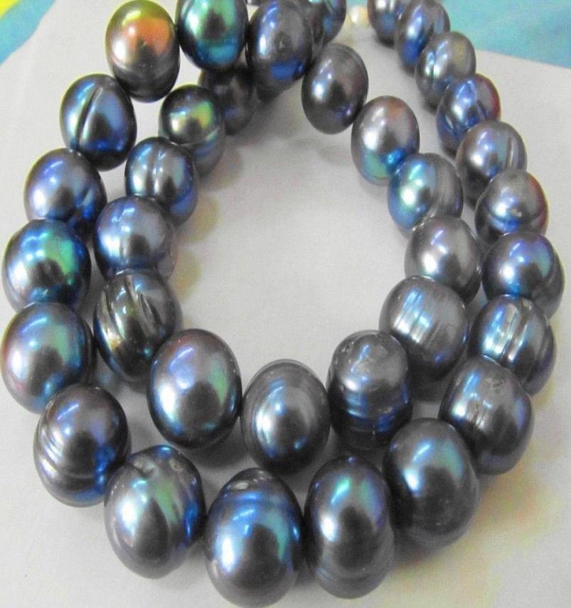 NEW FINE PEARL JEWELRY RARE TAHITIAN 1213MMSOUTH SEA BLACK BLUE PEARL NECKLACE 19inch 14K