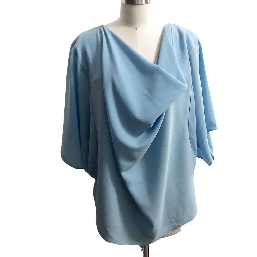Womens Blouses Shirts Women Fashion Solid Color Half Sleeve V Neck Draped Front Shirt Blouse Tshirter 230404