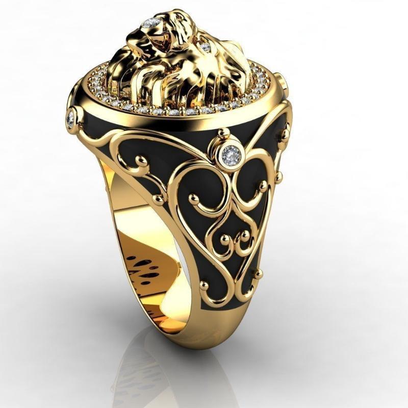 Wedding Rings HOYON 18K Gold Full Diamond Zircon Lion Ring for Men's Wedding Punk Style Engagement Ring for Men and Women's Jewelry 230403