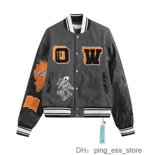 Men's Jackets Offs White Jacket Men Mens Designer of Windbreaker Varsity Vintage Loose Long Baseball Hip Hop Winter Puffer 9JO7