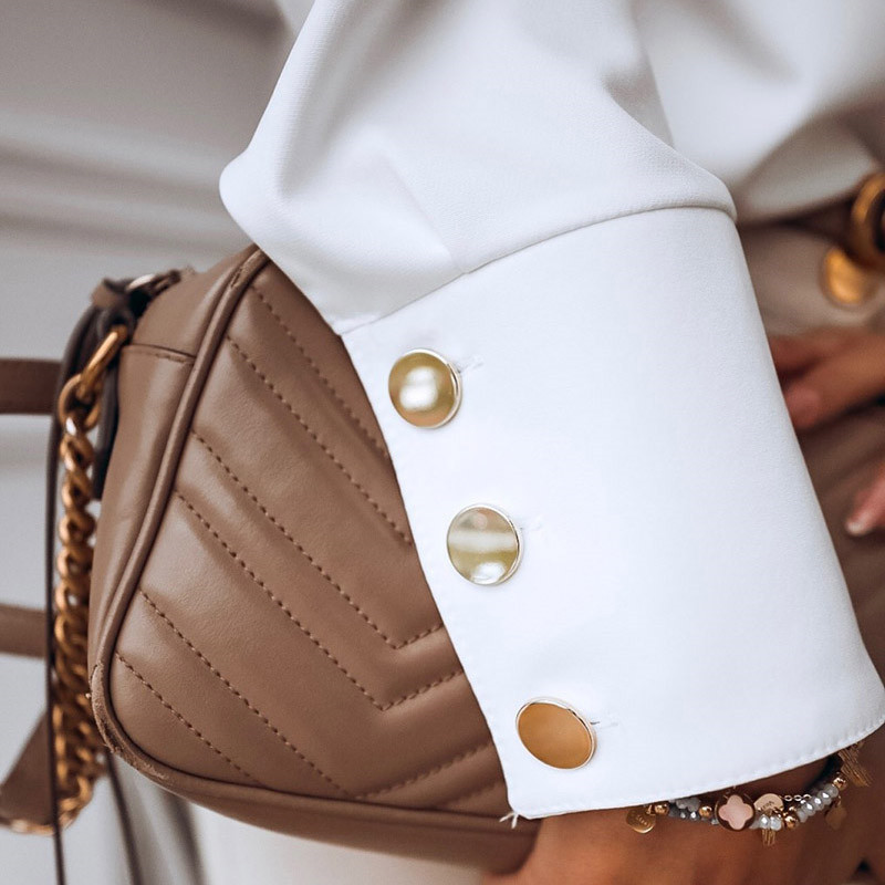 Womens Blouses Shirts Women Elegant White Blouse Shirt Casual Long Sleeve Button Office Lady Solid Spring Tops 230404