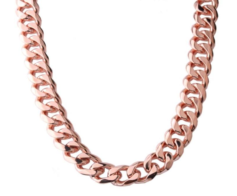 15mm Customization Length Trendy Mens Chain Rose Gold Color Stainless Steel Necklace For Men Curb Cuban Link Hip Hop Jewelry Chain
