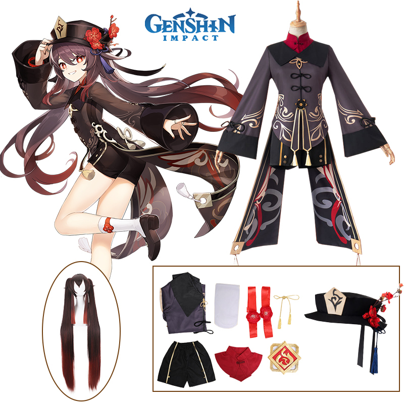 Theme Costume Genshin Impact Hu Tao Role playing Costume Hutao Chinese Style Costume Uniform Wig Anime Game Girl Halloween Costume 230404