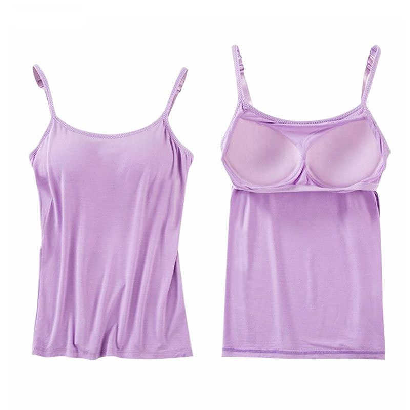 New 5pcs/set Summer Padded Bra Tank Top Women Modal Spaghetti Solid Cami Tops Vest Female Camisole Built In Bra Fitness Yoga Bras