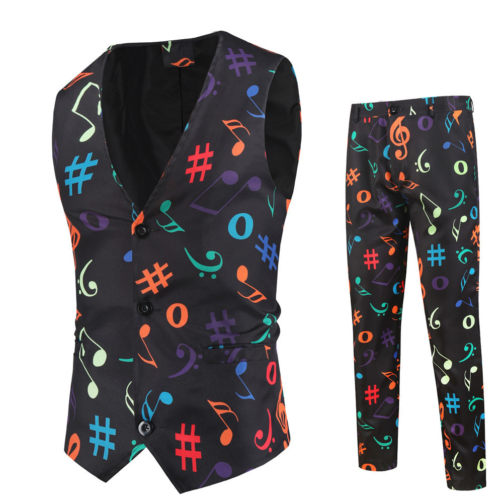 Men's Suits Blazers Arrival Mens Printed Twopiece VestPantsSlim Fit Male Wedding Party Men Gentleman Vest Pants Size M4XL 230404