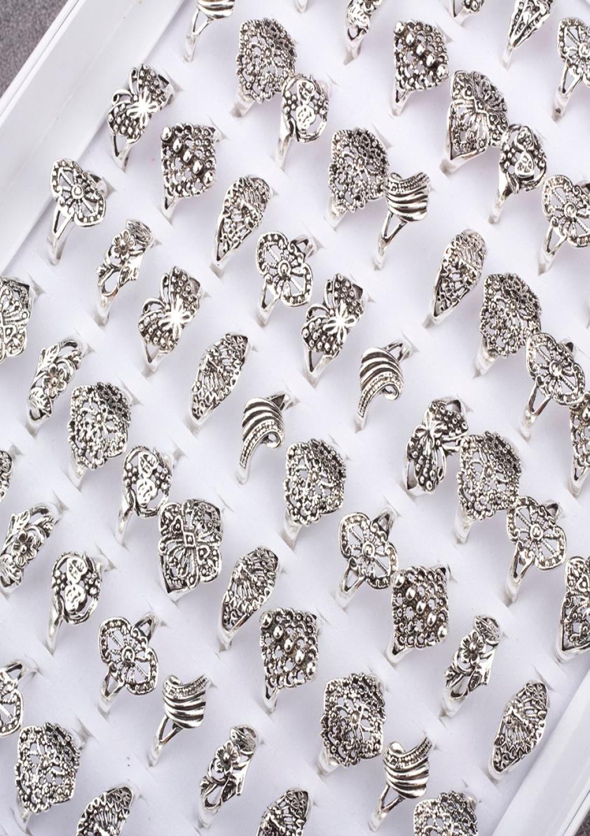 100Pcs Mix style Flower Elegant Alloy Band Rings Vintage Rings for women Jewelry Whole lots