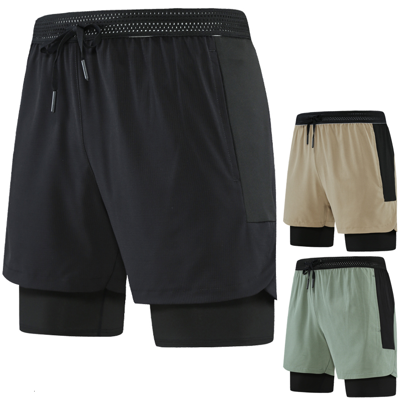 Men's Shorts 2-in-1 Men's Sprint Quick Dry Sprint Lined Marathon Zip Pocket Sprint Double Layer Sports Sprint 230404