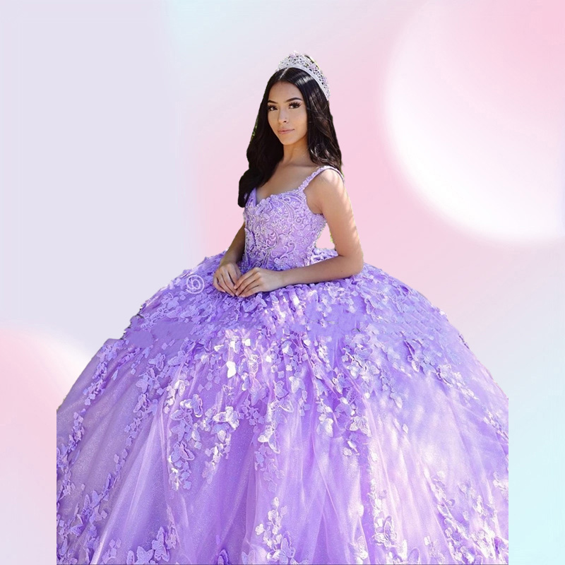 Light Purple vestido de 15 anos Quinceanera Dresses Butterfly Applique Sweet 16 Quince XV Prom Gowns
