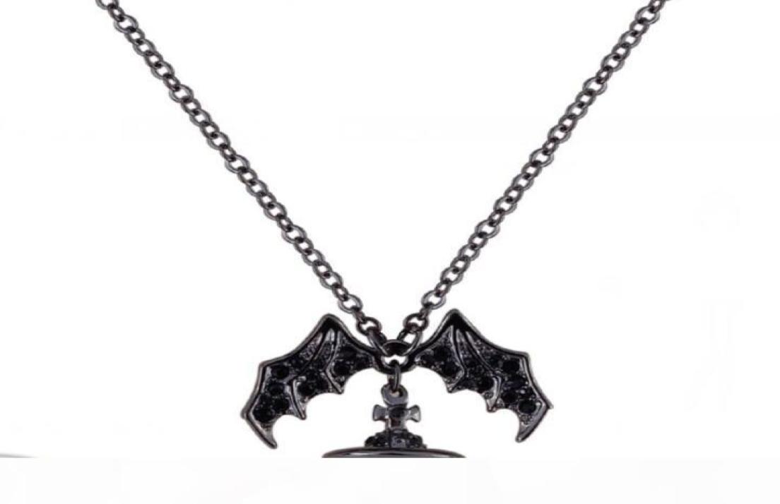 Queen MOTHER Demon Evil Titanium Black Wings Diamond Saturn Necklace Super Cool Punk Bat
