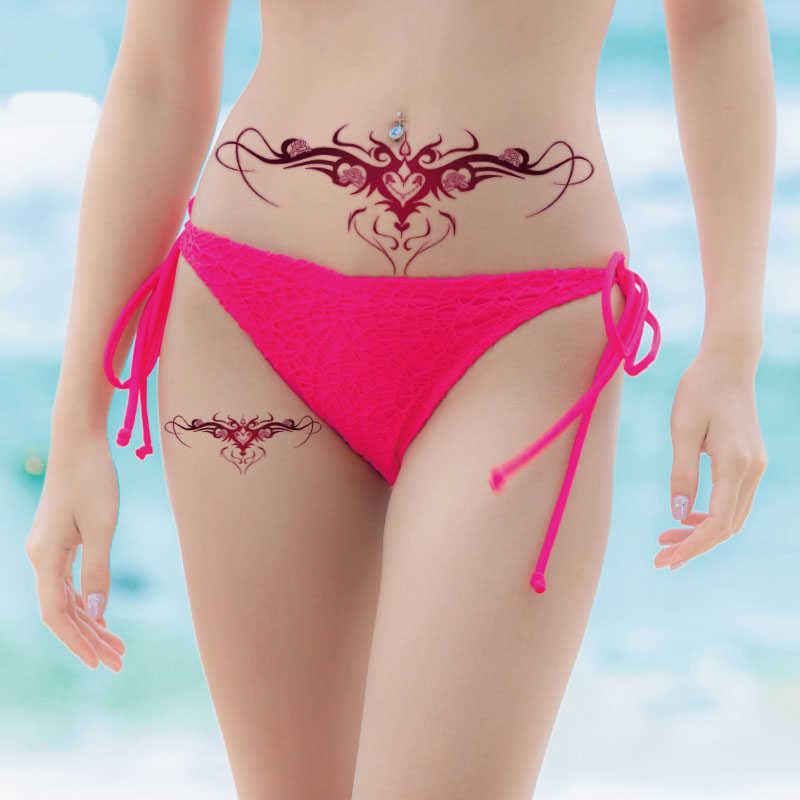 5 PC Temporary Tattoos Sexy Female Tattoo Sticker 10pcs Halloween Party Love Skull Temporary Tattoo Female Waist Sticker Z0403