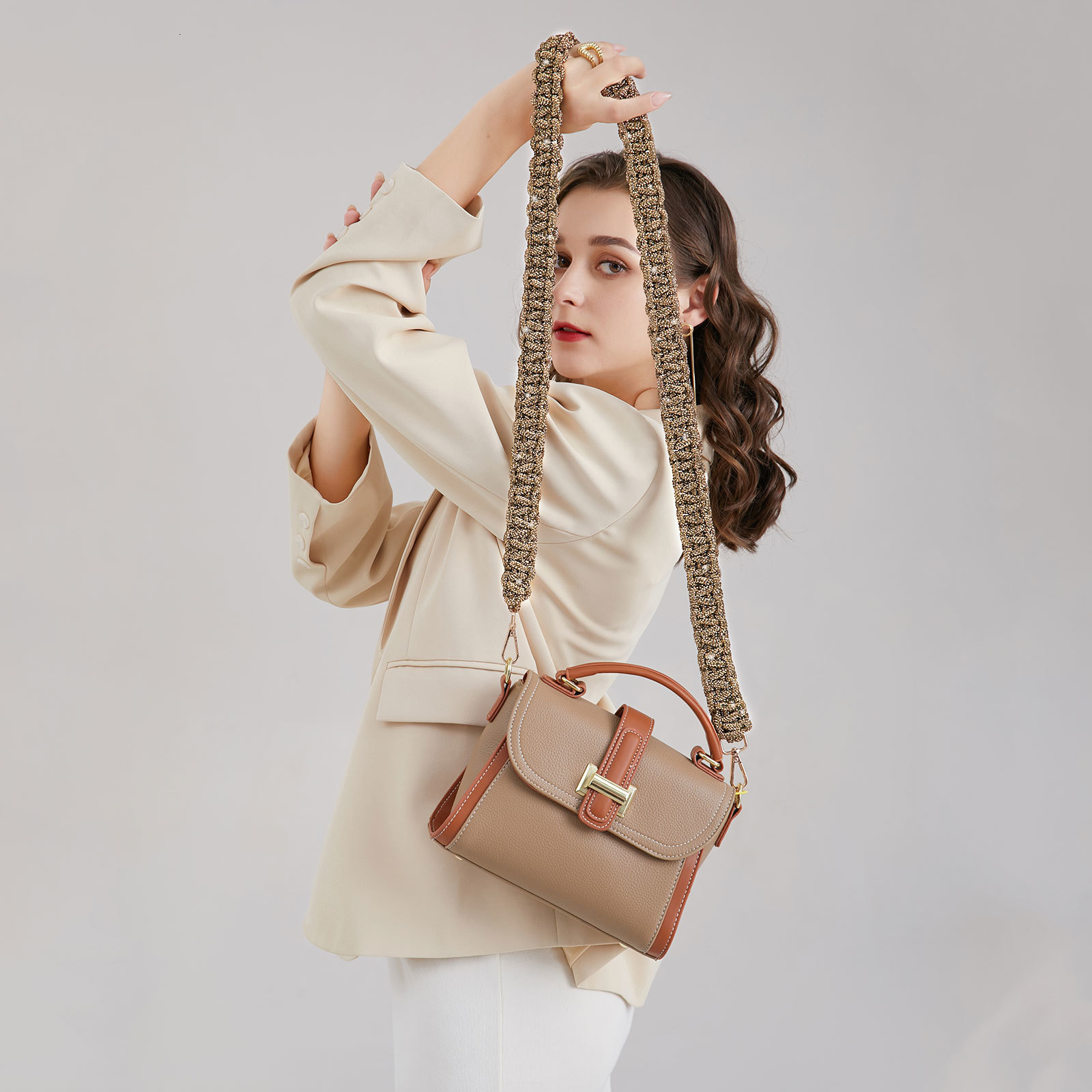 Bag Parts Accessories Strap Handmade Crystal Braided Purse Handbag Crossbody Guitar Camera Wristlet For 230404