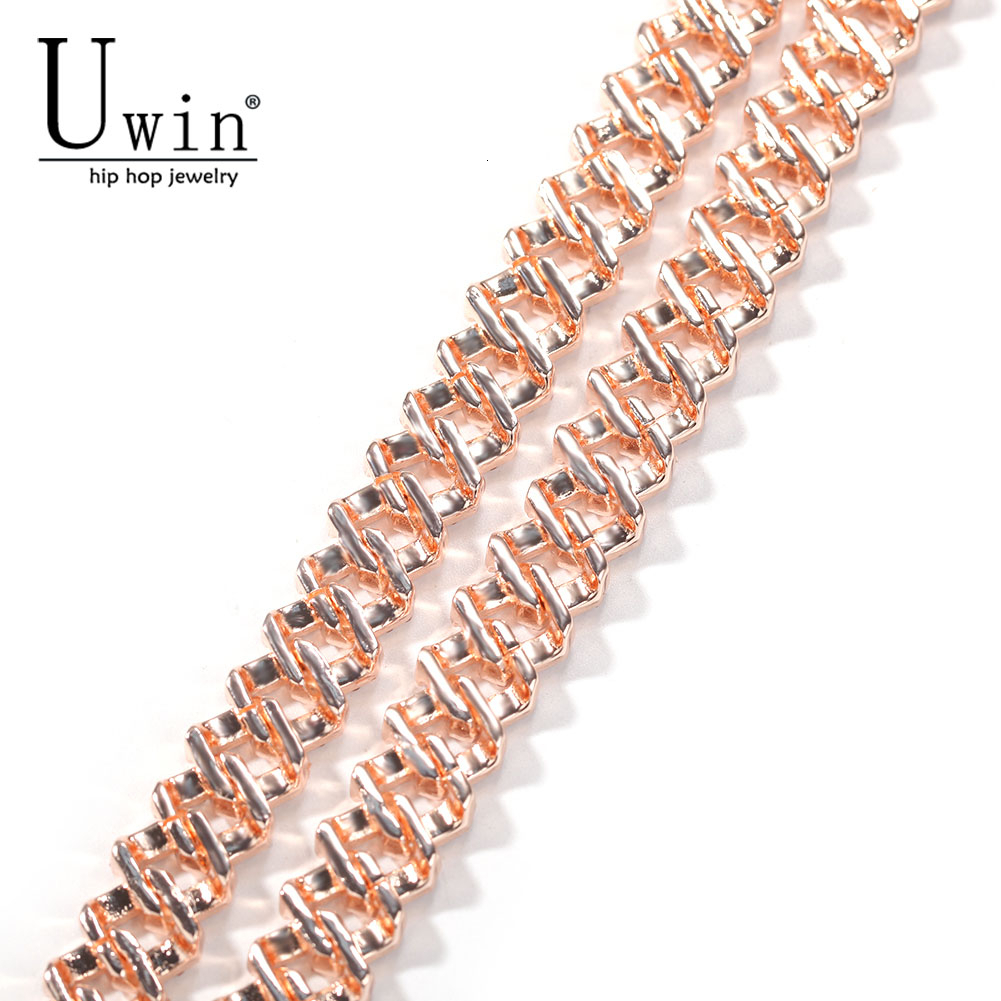 Chokers Uwin SLink Miami RoseGold Color 12mm Cuban Link Pink Necklace Chain Full Bling Punk Bling Charm Hiphop Jewelry 230403