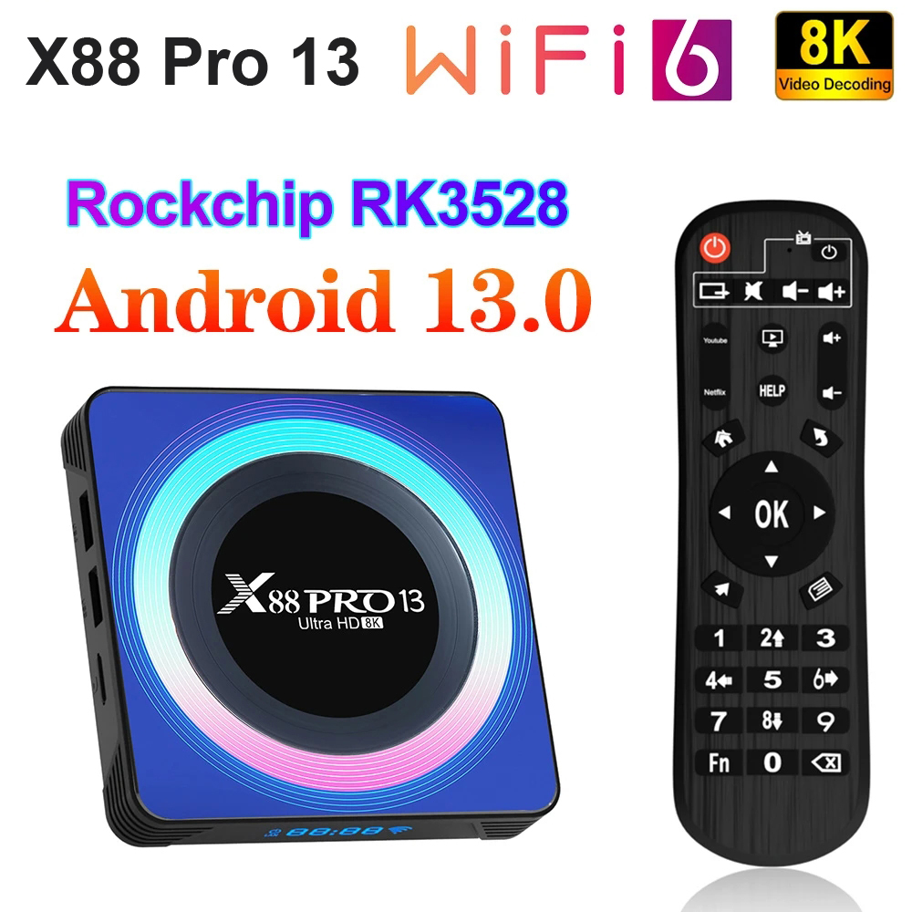 X88 PRO 13 Android 13.0 Smart TV Box 2.4G/5G WIFI6 4GB 32GB 64G 8K HD Media Player BT5.0 RK3528 H.265 Set Top Box