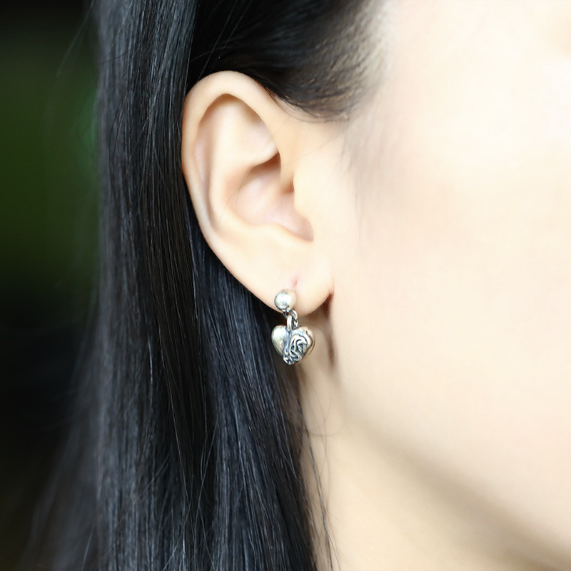 E22 S925 Pure Silver Ear Studs Personalized Fashion Heart Cross Flower Circular Letter Punk Street Dance Style Earrings Jewelry Earrings as a Gift for