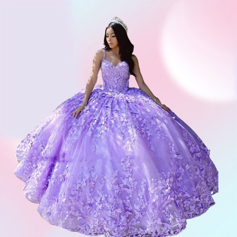 Light Purple vestido de 15 anos Quinceanera Dresses Butterfly Applique Sweet 16 Quince XV Prom Gowns