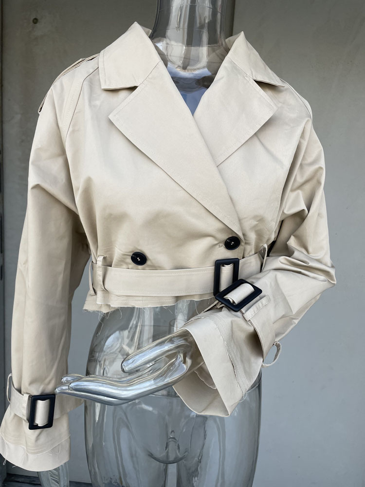 Women's Trench Coats RR3191 Oversized Cropped Short Khaki Jackets Ladies Long Sleeve Loose Women 230403