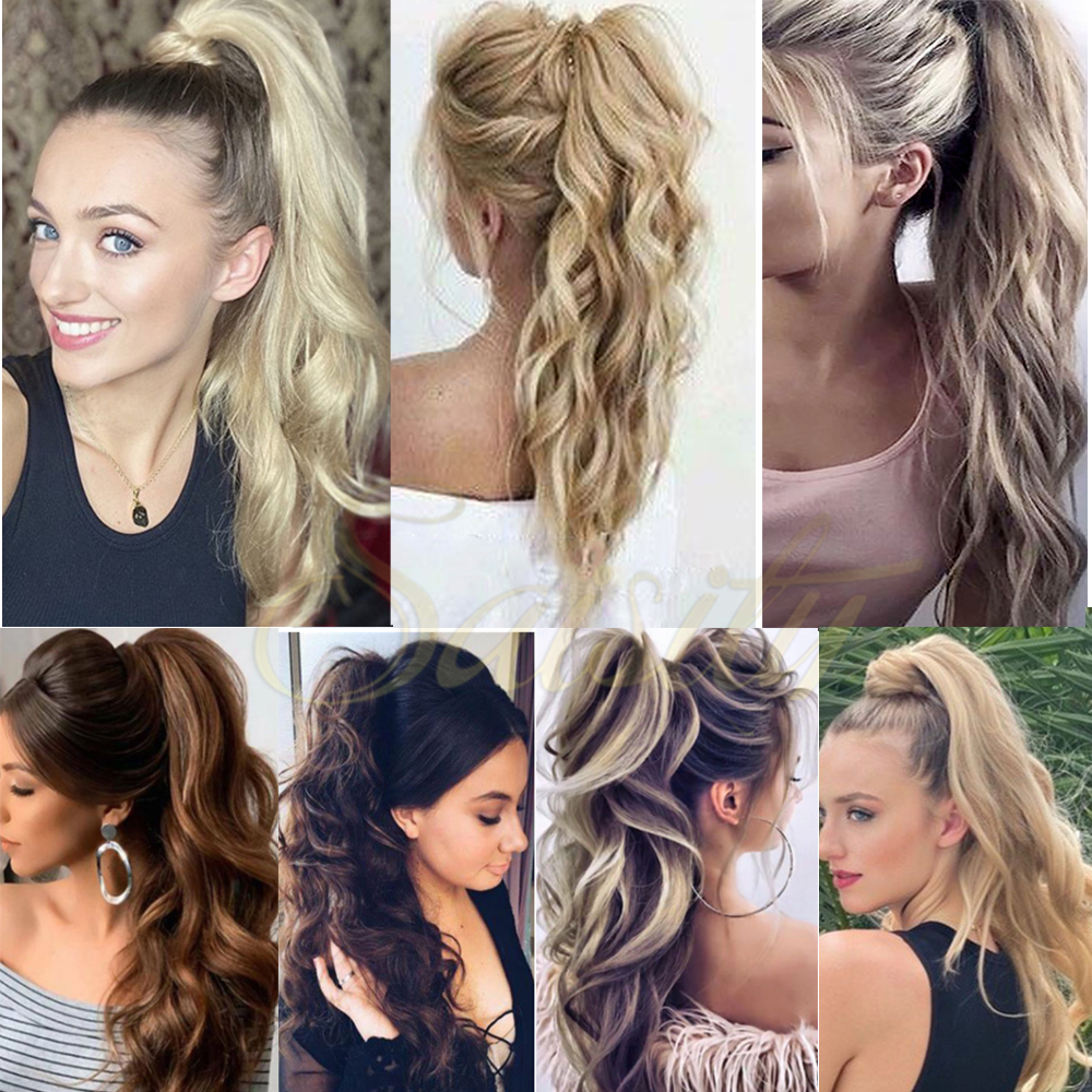 Ponytails Saisity 32inch Synthetic Flexible Wrap Around PonyTail Length Ponytail Extensions Blonde ponytail Hairpieces For Women Daily Use 230403
