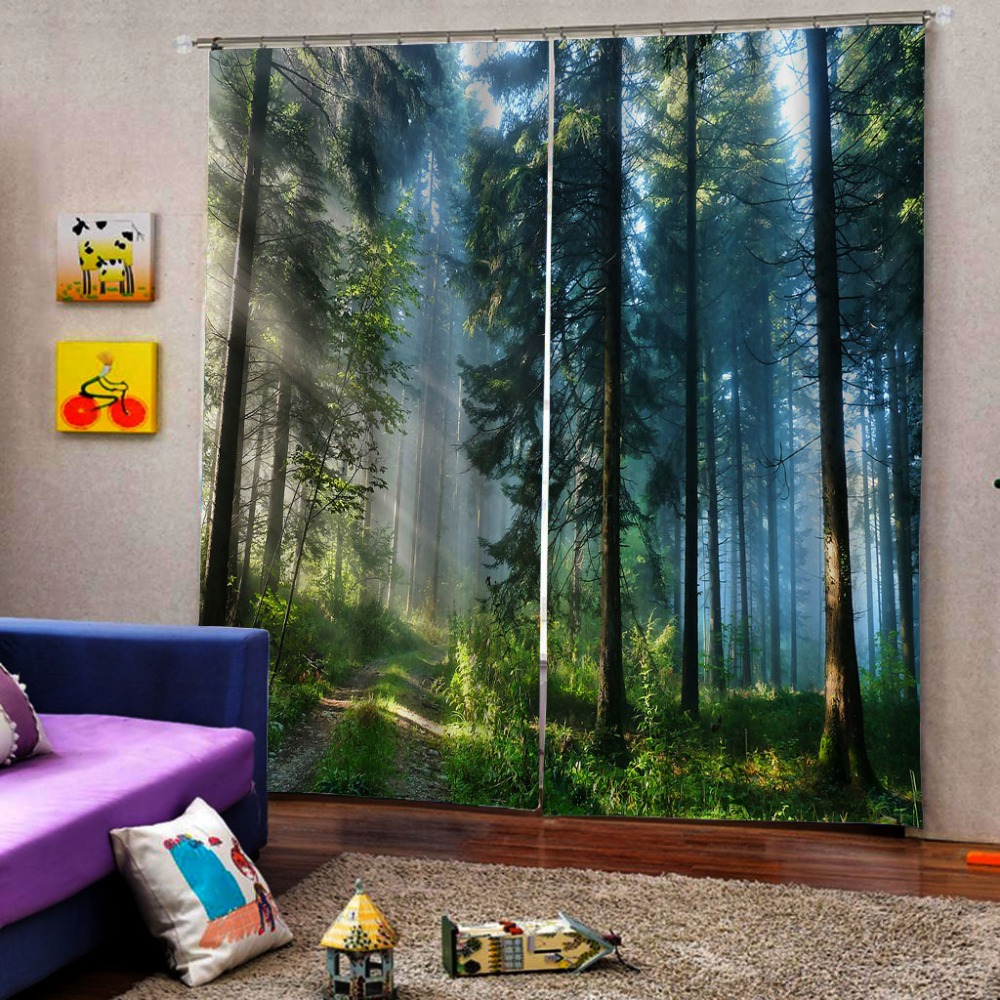 Waterproof Thickened Polyester green forest curtains Living Room Bedroom Decor forest curtains