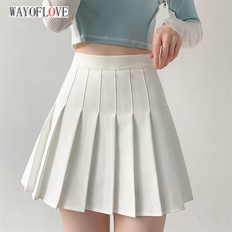 Skirts WAYOFLOVE All Season Women's Pleated Skiing White High Waist Y2K A-line Kawaii Women's School Sexy Mini Pleated Skiing 230404