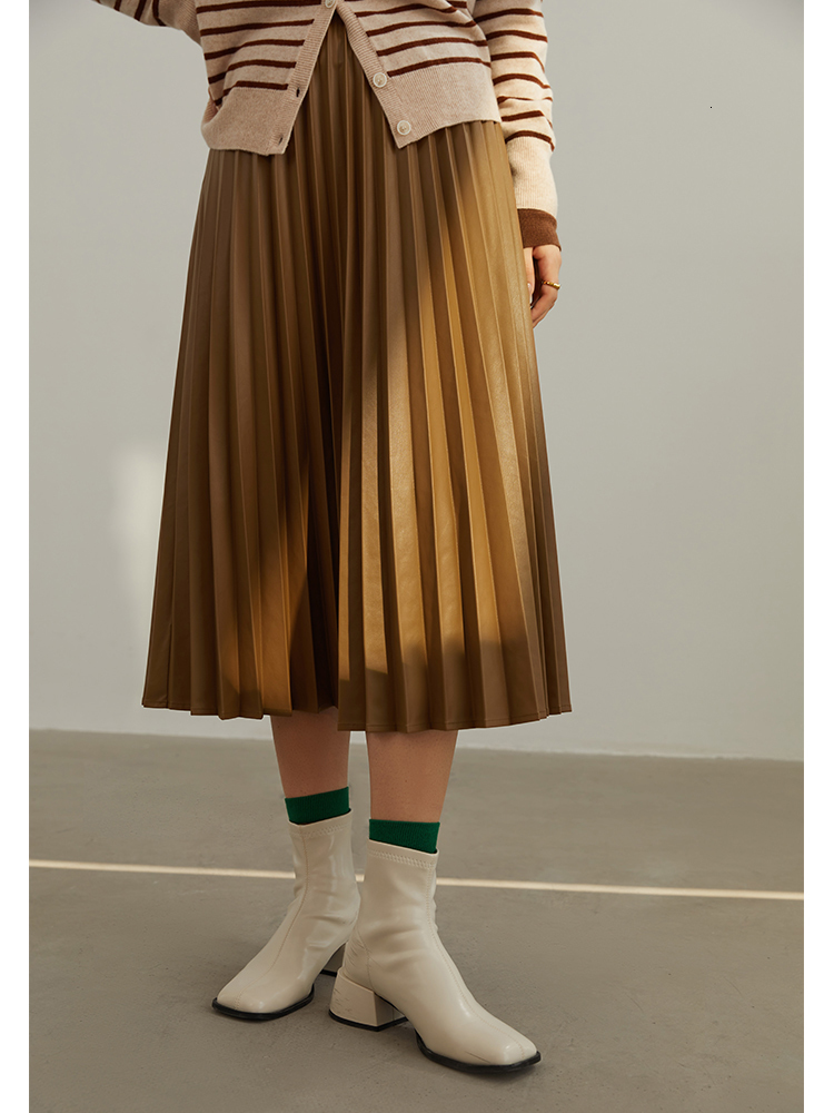 Skirts DUSHU Academy Style Sweet Pleated Leather Women's Autumn and Winter Age Reduction Solid High Waist Women's Simple A-line Skiing 23040