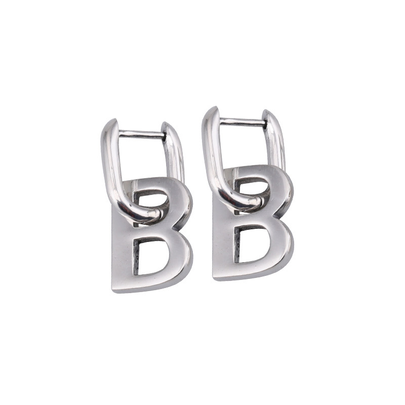 E52 S925 Pure Silver Ear Studs Personalized Fashion B Letter Punk Street Dance Style Earrings Jewelry Earrings as a Gift for Lovers