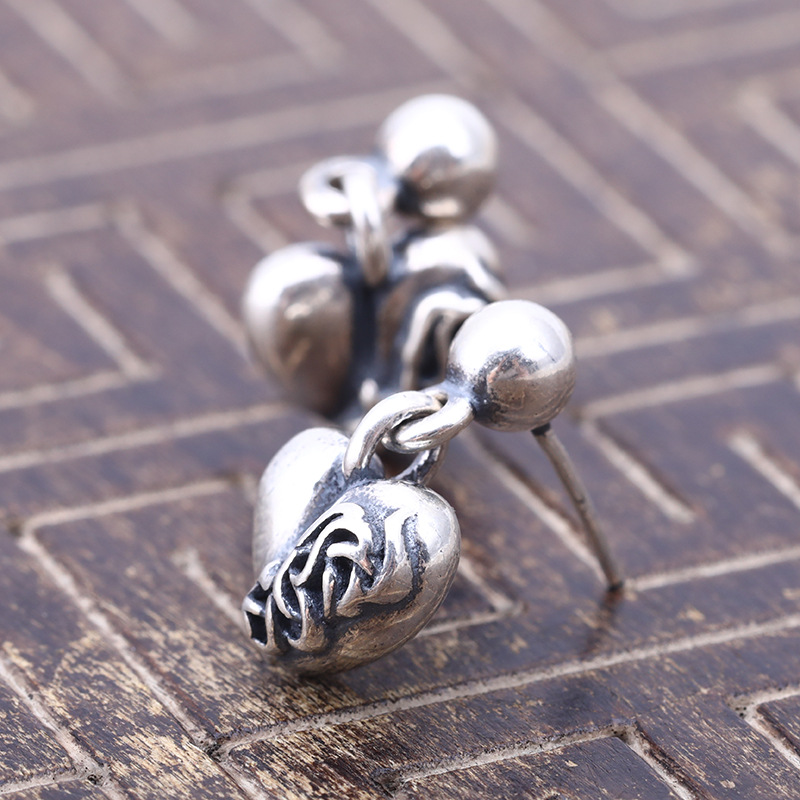 E22 S925 Pure Silver Ear Studs Personalized Fashion Heart Cross Flower Circular Letter Punk Street Dance Style Earrings Jewelry Earrings as a Gift for