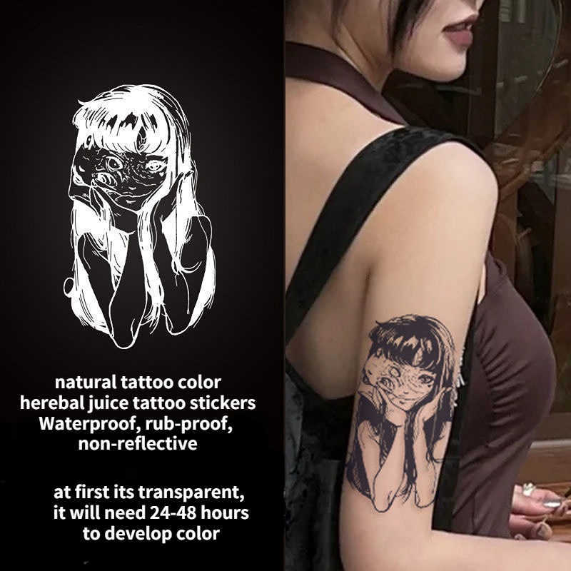 5 PC Temporary Tattoos Japanese Dark Comics Evil Kawakami Tomie Double-sided Girl Waterproof Temporary Fake Tattoo Sticker Sleeve Anime Tattoo Z0403