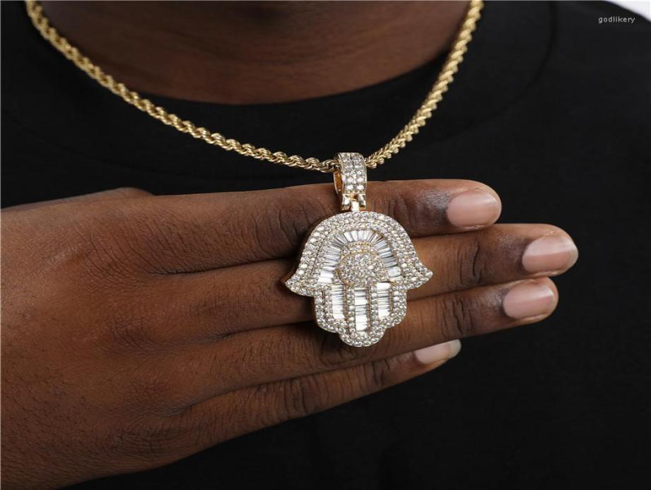 Chains Hamsa Hand Pendant Necklace Women Men Iced Out CZ Gold Color Of Fatima Choker Islamic JewelryChains Godl22