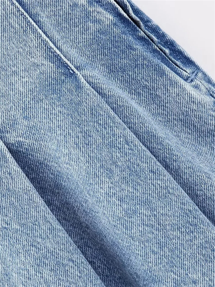 Skirts TRAF Pleated denim Mini Leather Pants Women's Blue Jeans Women's High Waist Sexy Short Skirt Y2k Street Fashion Faded Women's Sk