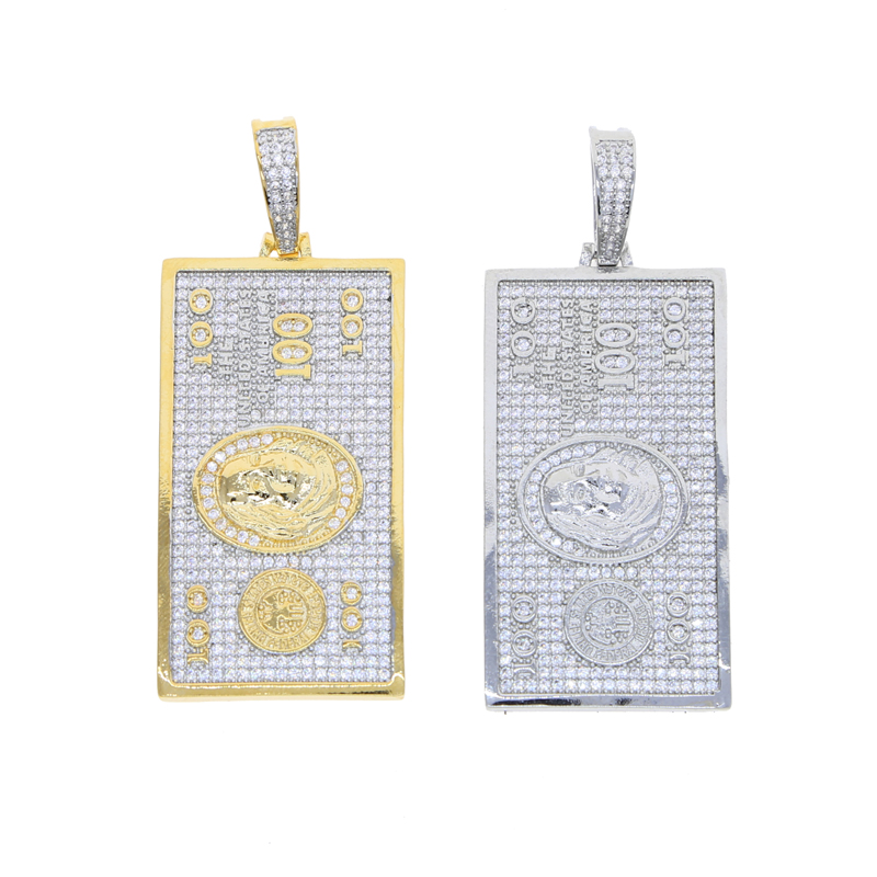 Full Paved Bling Cz 100 Dollars Pendants Necklace Hip Hop Woman Men Iced Out Jewelry Fashion Cool Accessories