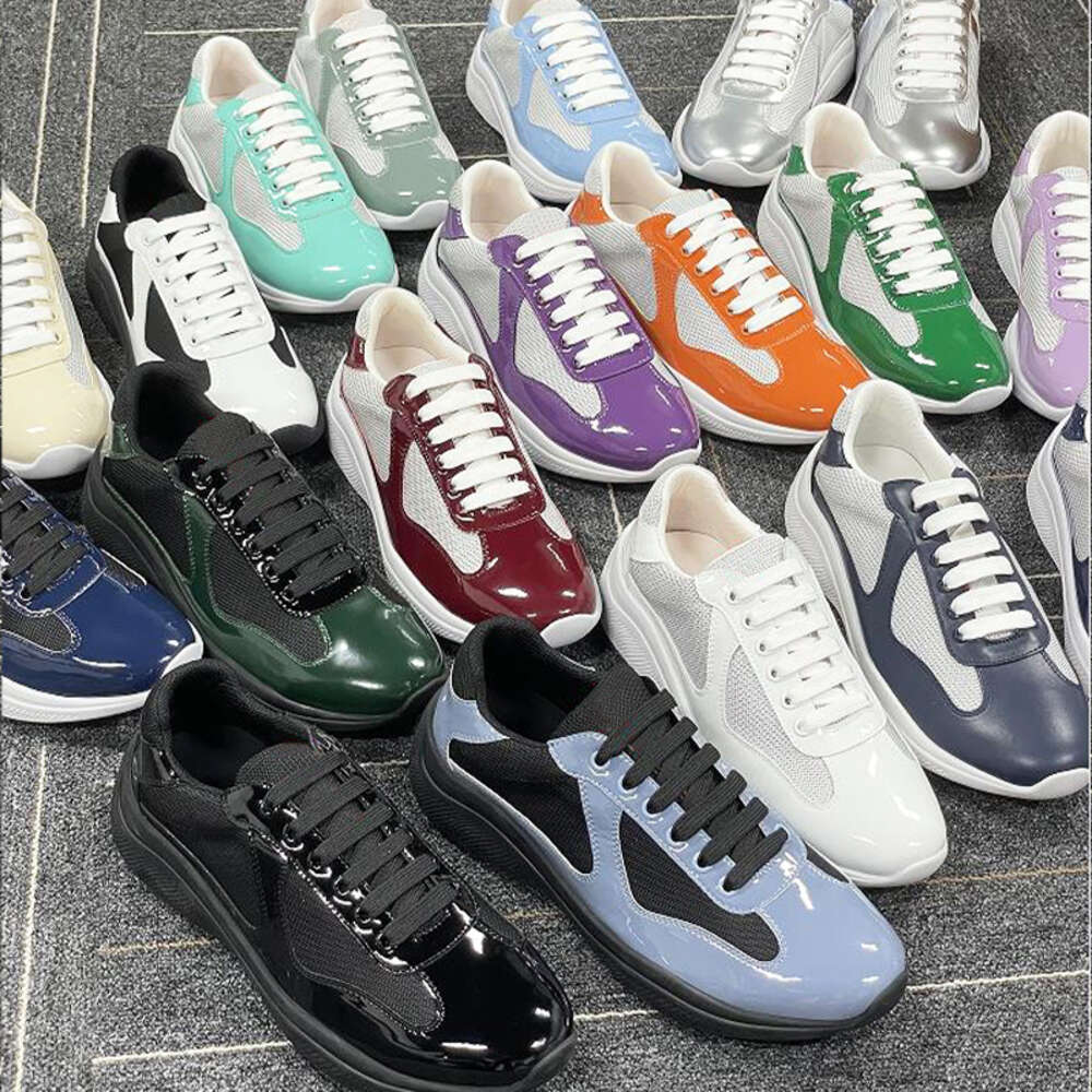 Designer Cup Xl Leather Sneakers Luxury Men Sneaker Patent Leather Flat Trainers Black Blue Mesh Lace-up Nylon Outdoor Casual Shoes Runner Shoe W