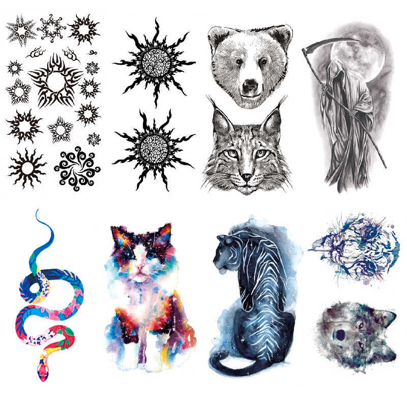 5 PC Temporary Tattoos Men's and Women's Temporary Tattoo Sticker Scar Tattoo Skull Snake Waterproof Moisture-Proof Lasting Tattoo Sticker D