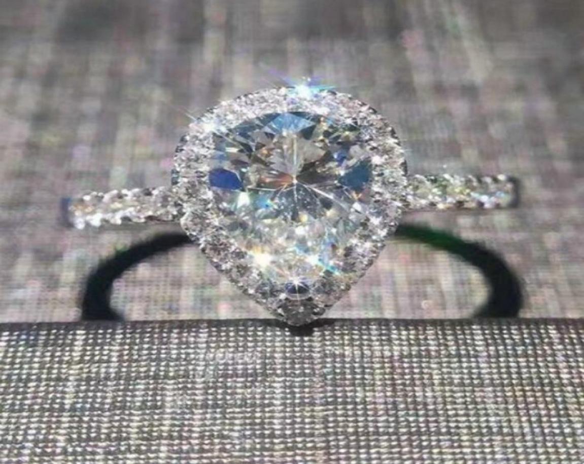 Whole Professional New Arrivals Luxury Jewelry 925 Sterling Silver Pear Cut White Topaz CZ Diamond Wedding Heart Band Ring For